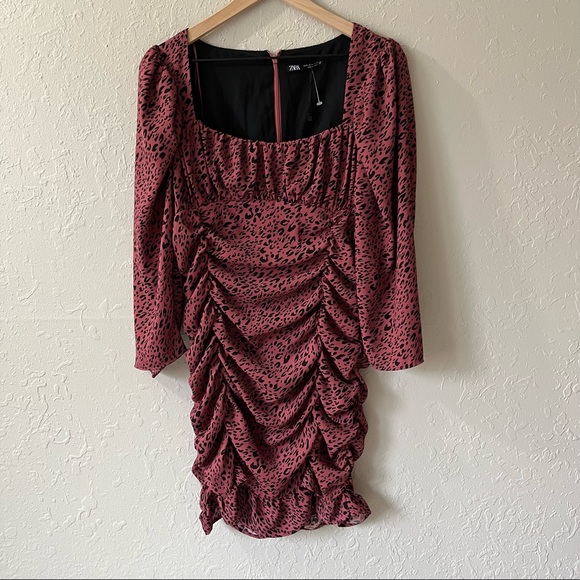 NWT Zara Marsala Ruching Dress XL - Picture 3 of 8